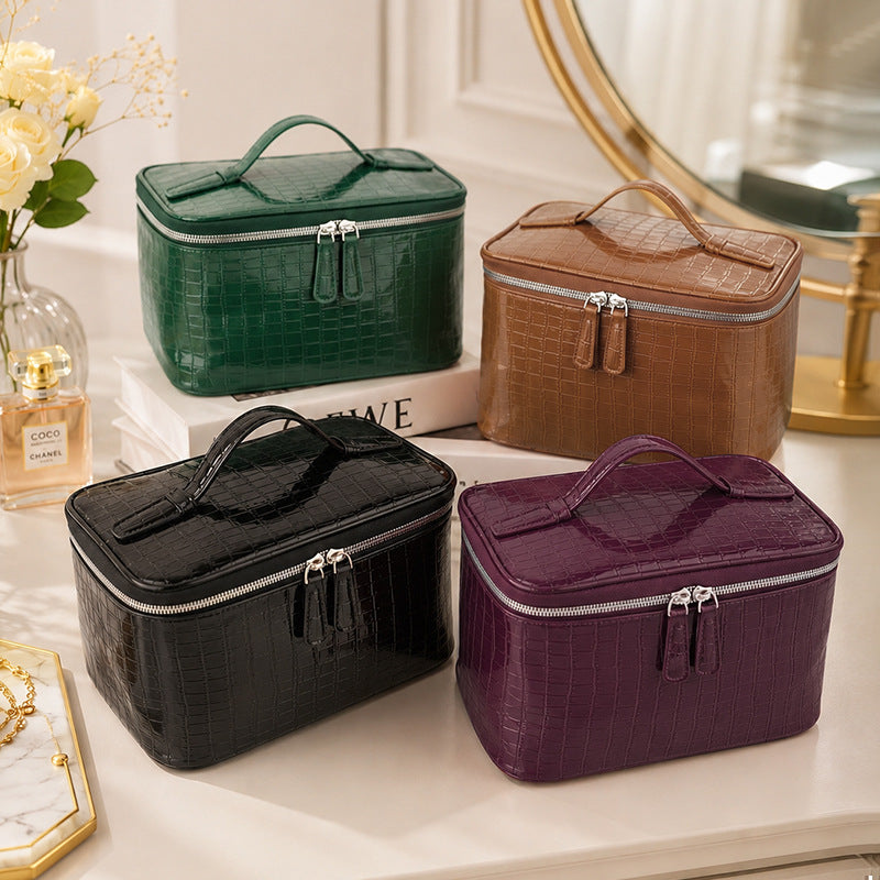 Crocodile Pattern Makeup Bag – Waterproof PU Travel Cosmetic Organizer