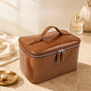 Crocodile Pattern Makeup Bag – Waterproof PU Travel Cosmetic Organizer