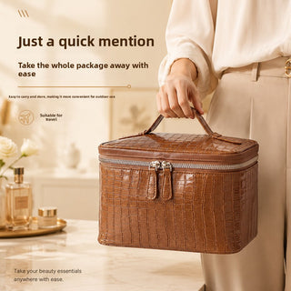 Crocodile Pattern Makeup Bag – Waterproof PU Travel Cosmetic Organizer