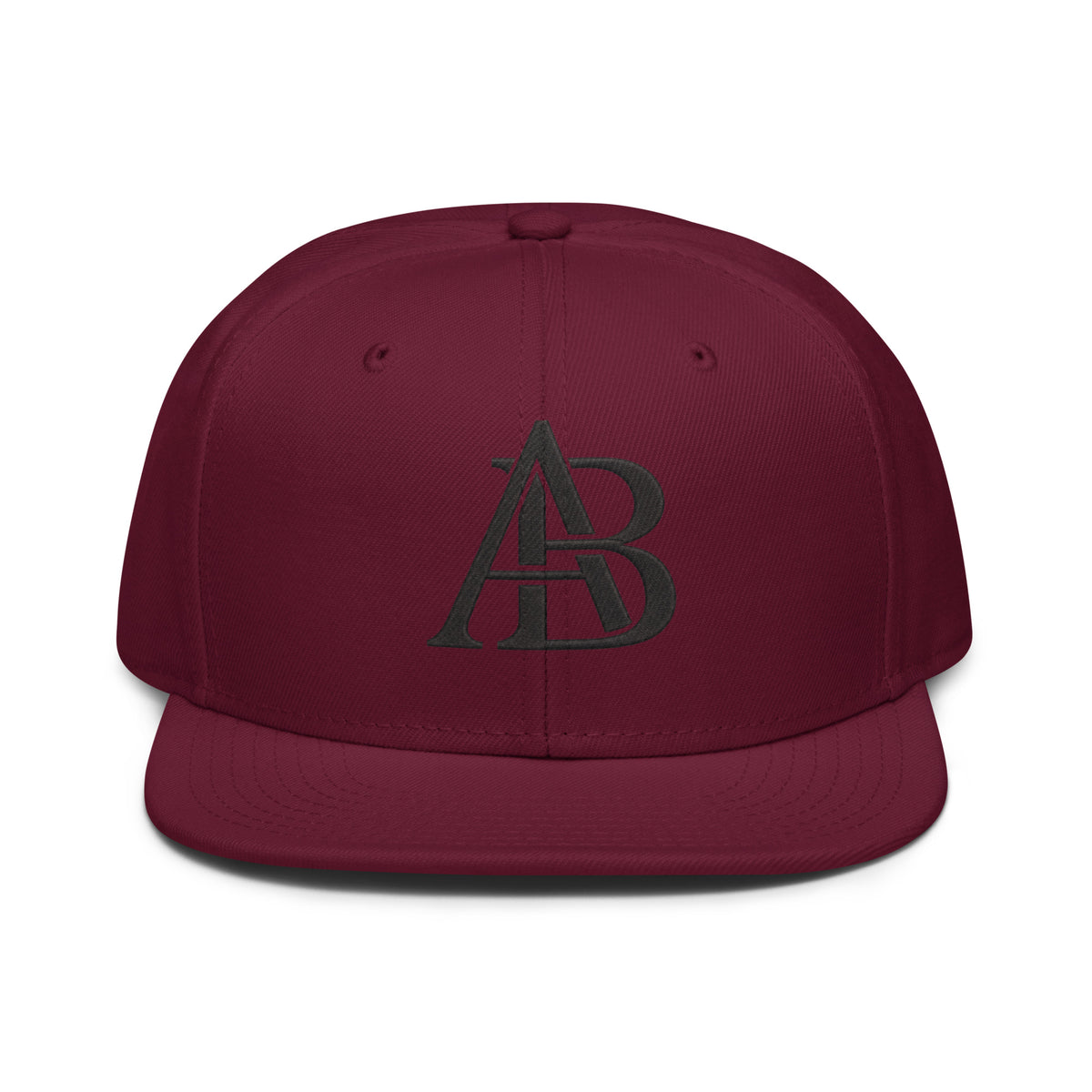 Burgundy Maroon flat brim snapback hat by Albacho – front view