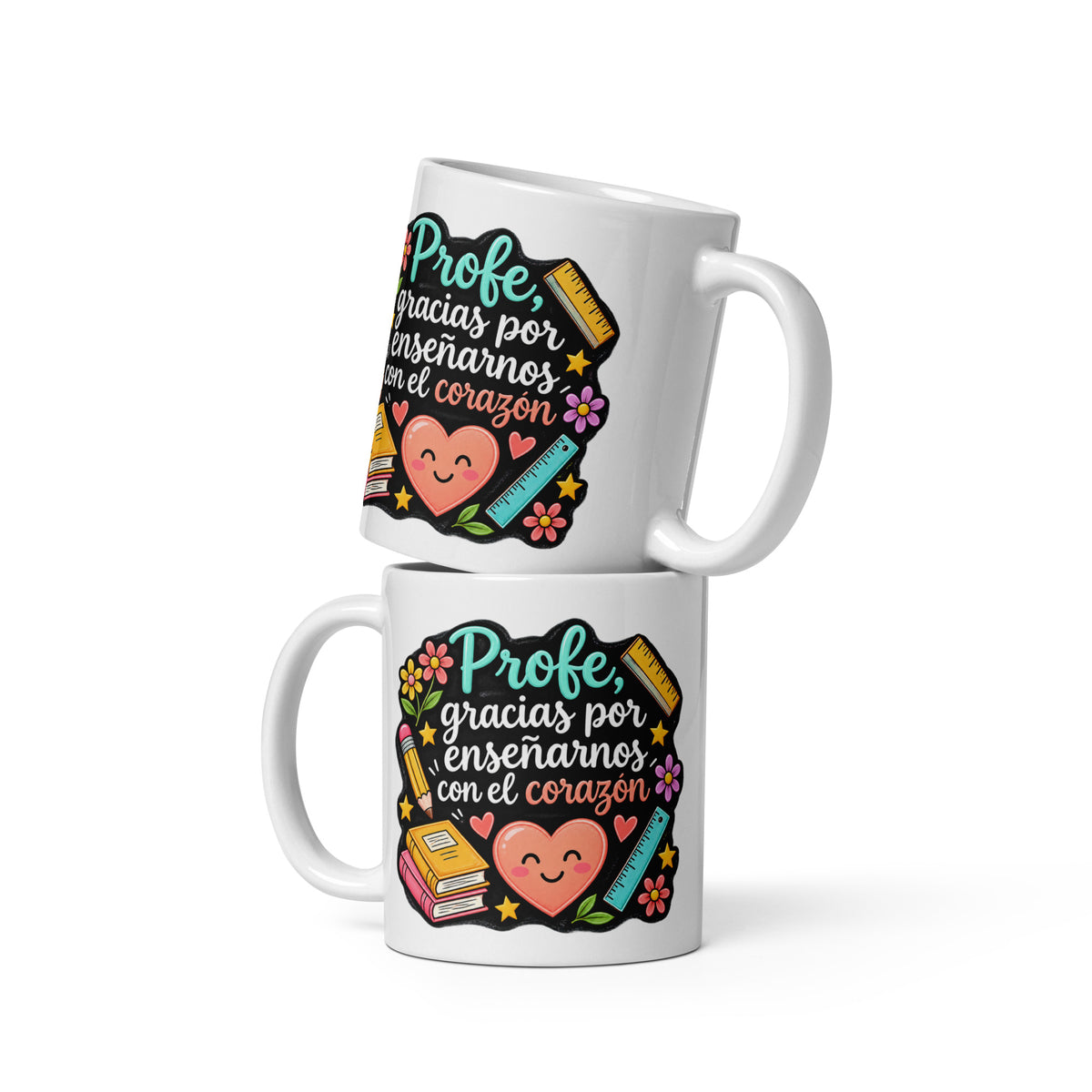 Taza blanca brillante de cerámica de 330 ml, vista frontal